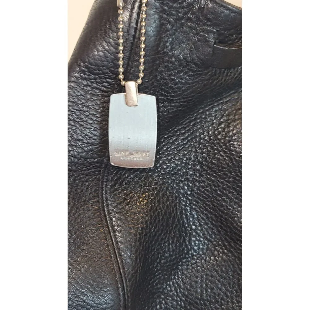 NINE WEST Black Leather Hobo Bag Shoulder Purse‎ Handbag Crossbody
